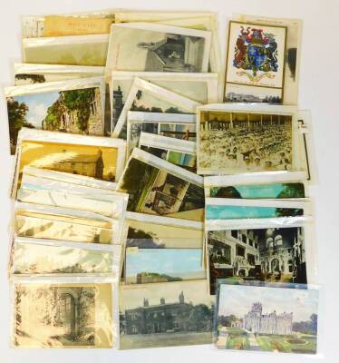 Various postcards, early 20thC, black and white street scenes, scenery, Derbyshire, etc. to include Castleton Wright's Form with figure, Entrance to Dovedale, printed coloured cards for Village Schools Fairfield Buxton, Buxton The Cat & Fiddle with horse