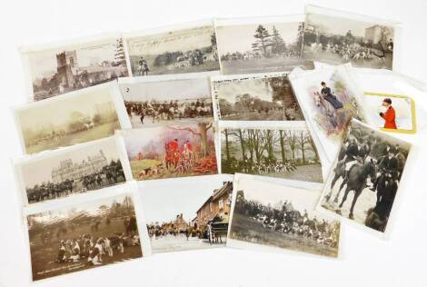 Various postcards, early 20thC, fox hunting related black and white cards, etc. to include The Earl of Harrington at Oxton Notts, others for The Hertfordshire Hounds at Welwyn showing huntsman, other black and white cards of many huntsman, The Southwold 