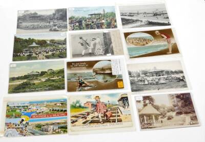 Various postcards, early 20thC printed cards, black and white, etc. to include bandstands, Weston-Super-Mare black and white card with figure pushing pram in the foreground, other bandstands for Roth Park Cardiff, Batley, Clapham Common, Castleford Park, - 2