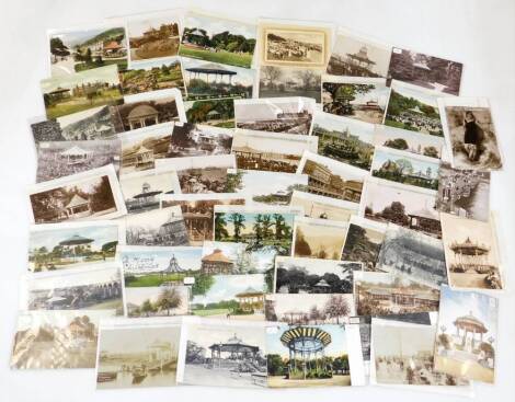 Various postcards, early 20thC, printed black and white and other cards to include bandstands Newsham Park, others for Penarth, Brenchley Gardens Maidstone, Gardens At Matlock, various other bandstands Rugby, Stoke Newington, Thornton Heath, black and whi