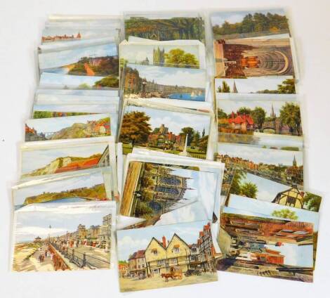 Various postcards, early 20thC, Quinton type mainly printed coloured scenery cards to include The Tea Chalet Eastbourne, The Knightwood Oak New Forest, various street scenes Lyndhurst, other scenes Brocklehurst, Yarmouth Market, other printed coloured ca