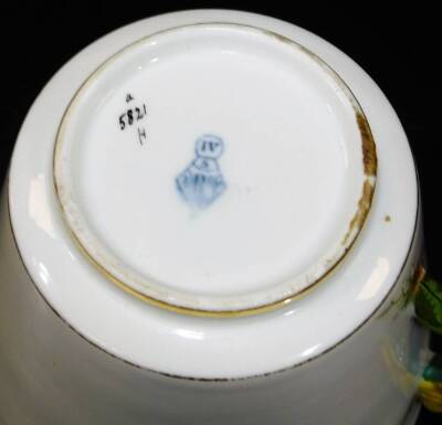 A 19thC part dessert service, to include muffin dish, 16cm diameter, dinner plates, egg cup, etc., each raised and decorated with flowers on a white ground with gilt highlights, diamond registration marks to some pieces, a Meissen porcelain saucer decorat - 7