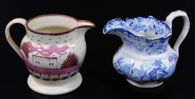 A 19thC Staffordshire pink lustre jug, of bulbous form with beak spout and plain decorated handle on circular foot, 13cm high, a 19thC British Palaces transfer printed jug and various other pottery, Mason's Ironstone, etc. (a quantity) - 2