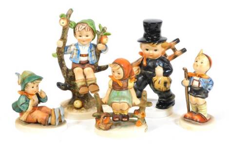 Various Goebel Hummel figures, to include Apple Tree boy 142/I, 16cm high, Just Resting, etc., printed marks beneath. (5)