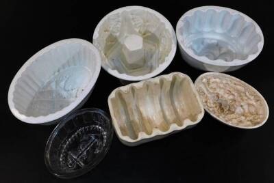 Various 19thC and other pottery jelly moulds, to include one of oval form with berry design, 15cm wide, glass example, other pottery examples, etc. (6) - 2