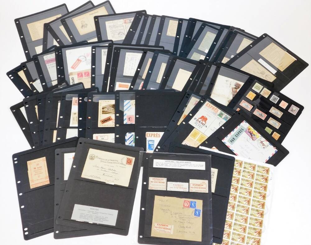Various Express Mail and other letterheads, stamps, etc. Express Post Office Messenger labels