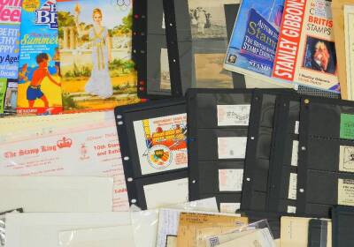 Various ephemera, stamps, postcards, etc., an unusual postcard of a Professor Reddier doing a high dive, a water plane arriving at Eastbourne, The Hydro Ashover, various other stamps, related ephemera, etc., collectors stamps to include, unused examples, - 2