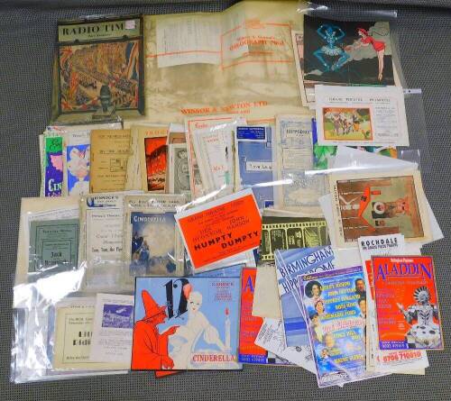 Various vintage theatre programmes, etc., early 20thC and other to include Hippodrome Plymouth, Leeds Grand Theatre and Opera House Souvenir programme, The Lycum Pantomime, 1909 Car 1910 Willie Winkie Pantomime for Princess Theatre Glasgow, Royal Court Th