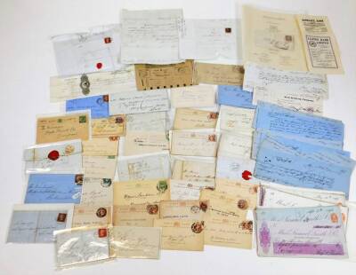 Various 19thC letterheads, stamped letters, envelopes, stamps, etc., a letter written 1832 partially handwritten We received in your favour the bill of £253 London July 23rd, Lloyds Bank Limited ephemera, other envelopes, letters, Belfast to Perkin Bacon