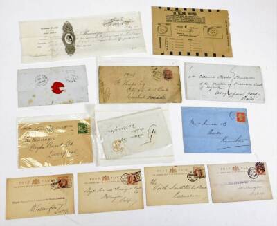 Various 19thC letterheads, stamped letters, envelopes, stamps, etc., a letter written 1832 partially handwritten We received in your favour the bill of £253 London July 23rd, Lloyds Bank Limited ephemera, other envelopes, letters, Belfast to Perkin Bacon - 4