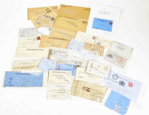 Various 19thC and other letters, handwritten envelopes, other prints, postmarks, etc. to include a Registrar's Certificate stamped 1904, a Clerked Commissioner's Asset Taxes marked 1819 On Her Majesty's Service with 1819 postmark, various other envelopes