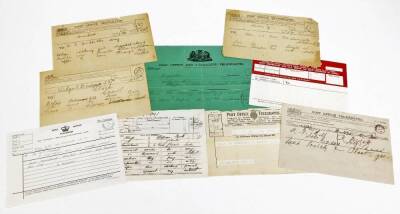 A 19thC telegram certificate, Post Office and Submarine telegraph stamped and named 1871 handwritten, another 1884, two further Post Office telegraph certificates. (a quantity)