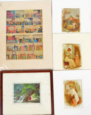 After Harold Gray and Gus Edson, the Gumps cartoon strip, framed, 33cm x 24cm, various other prints, worm fishing, After Helen Jackson, chromolithograph. (a quantity)