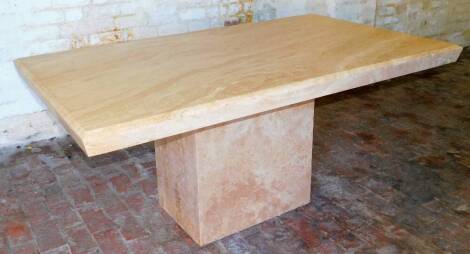 A marble finish dining table, with rectangular top on heavy base, 76cm H, the top 170cm W, 102cm D.