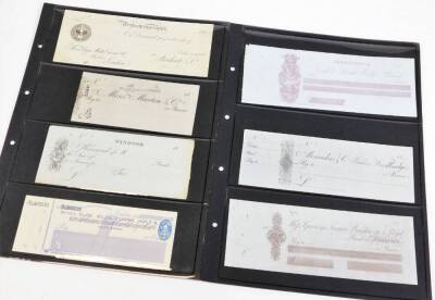 Various 19thC blank cheques, for Aberystwyth Bank, Alexandra & Co Bankers Woodbridge, Worksops Windsor, Whitehall Place London, Shaftesbury, Wills and Dorset Banking, Nottingham and a quantity of various written cheques, orders, etc., some sealed 3p Decem - 2