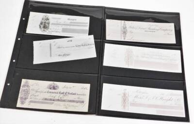 Various 19thC blank cheques, for Aberystwyth Bank, Alexandra & Co Bankers Woodbridge, Worksops Windsor, Whitehall Place London, Shaftesbury, Wills and Dorset Banking, Nottingham and a quantity of various written cheques, orders, etc., some sealed 3p Decem - 3