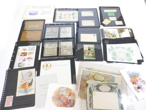 Various Post Office Greetings telegrams, printed pages with fancy outlines, some blank, some written and some with printed messages, 1955 and others, a Harley Street printed postcard, postal cards dated 1893 pencil address, a small quantity of telegram ep
