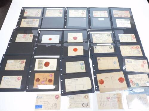 Various telegram registered letter cards, etc., 19thC and other to include New York 1929, another American, various other related ephemera, a wax seal envelope, registered letter Cairo brown stamp, various other registered letters Libya 1943, British post