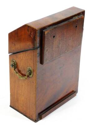 A George III flame mahogany postal box, converted from a Sheraton knife box, inlaid POST, 32cm high, 23cm wide. - 2