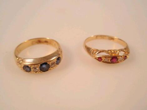 Two Victorian stone set 18ct gold rings