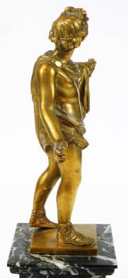 A 19thC Grand Tour type gilt bronze figure, of a classical gentleman in standing pose, in flowing robes, on a square marble base, unsigned, 39cm high. (AF) - 5