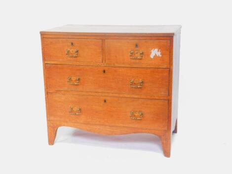 A George III oak chest of two short over two long drawers, raised on bracket feet,80cm H, 86cm W, 46cm D.