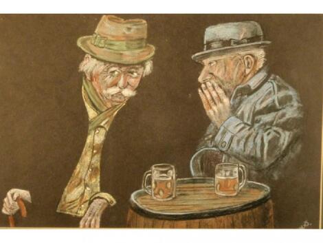Alfred E Coles - Tavern Scene with two old gentlemen seated at a barrel