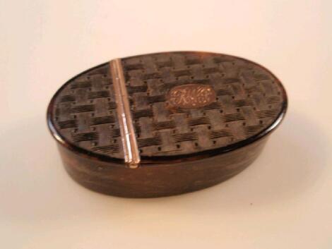 A George III gold mounted oval horn snuff or pill box