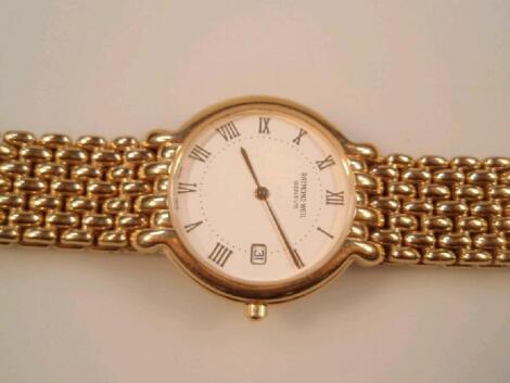 A gentleman's Raymond Weil gold plated bracelet wristwatch