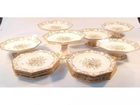 A Victorian Copeland dessert service of octagonal design decorated with