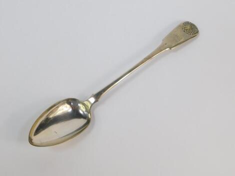 A George III silver shell pattern basting spoon, monogram engraved, Francis Higgins II, London 1819, 4.90oz.