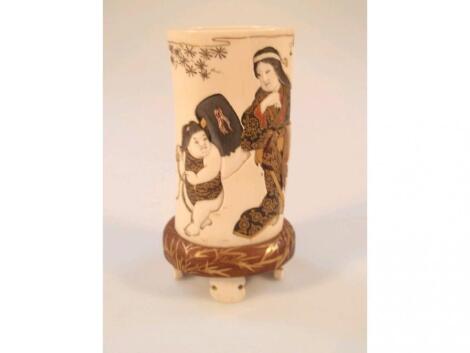 A late 19thC Japanese Shibyama ivory and lacquered vase