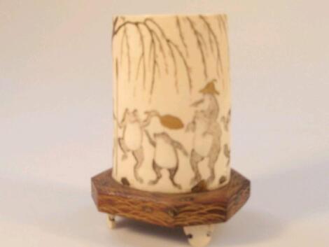 A late 19thC Japanese Shibyama Ivory and lacquered vase