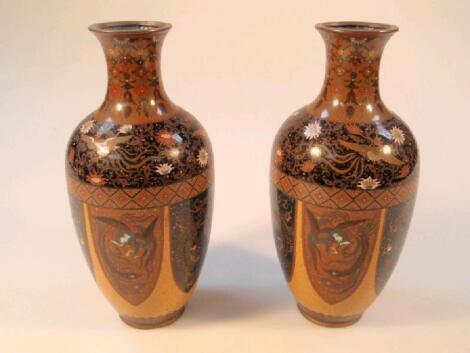 A pair of early 20thC Cloisonn? vases