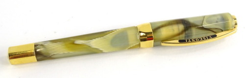 A Visconti Opera brown and grey simulated marble fountain pen, the nib stamped 14k 585.