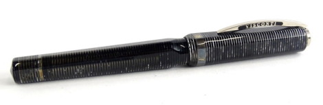 A Visconti Wall Street fountain pen, with grey and silver striated decoration, the nib stamped 18k 750.