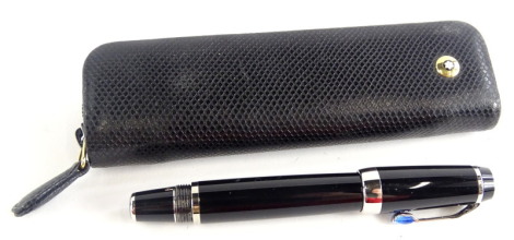 A Montblanc Boheme small fountain pen, with retractable nib and blue crystal to clip, in Montblanc leather case.
