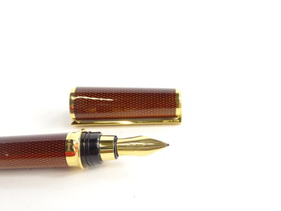 A St Dupont Laque De Chine fountain pen, with simulated gilt and bronze coloured lacquer decoration, gilt mounts, the nib stamped 18ct. - 2