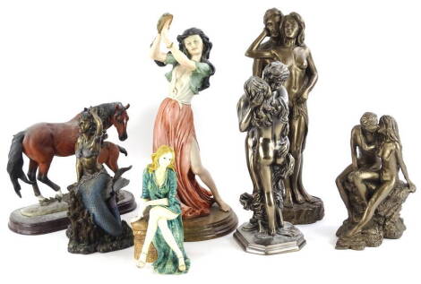 A collection of painted and patented resin sculptures, to include Frith sculpture Regal Collection, Leonardo Collection etc. (7).