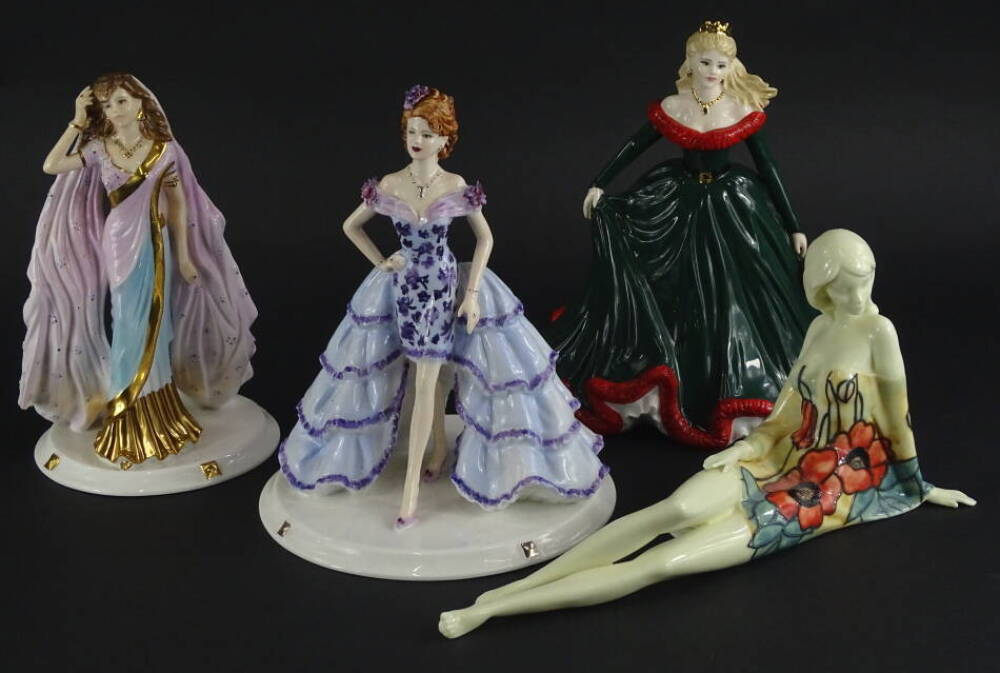Three porcelain figurines, a Coalport figure Violet VIP