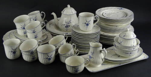 A Villeroy & Boch Vieux Luxemburg pattern part tea and dinner service, to include soup plates, teapot, dinner plates, etc.