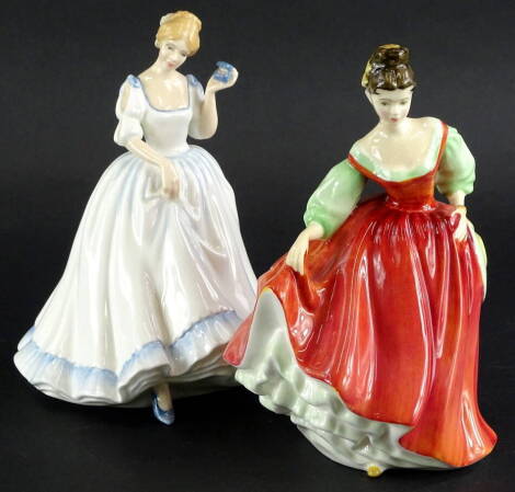 Two Royal Doulton figurines, Fair Lady and Paula.