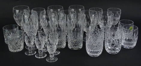 A collection of Waterford crystal glasses, to include wine glasses, tumblers, etc., most sets incomplete.