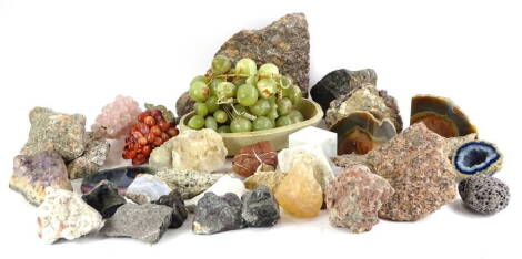 A quantity of mineral samples, onyx fruit, etc.