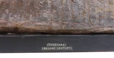 A Gandhara 2nd Century carving, formed as figures aside tree, on an ebonised plinth base, labelled, 19cm H. - 6