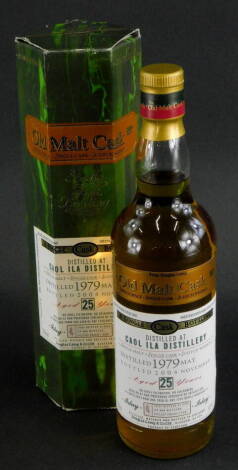 A bottle of Caol Ila old malt cask whisky, bottle aged 25 years, from 1979 to 2004.