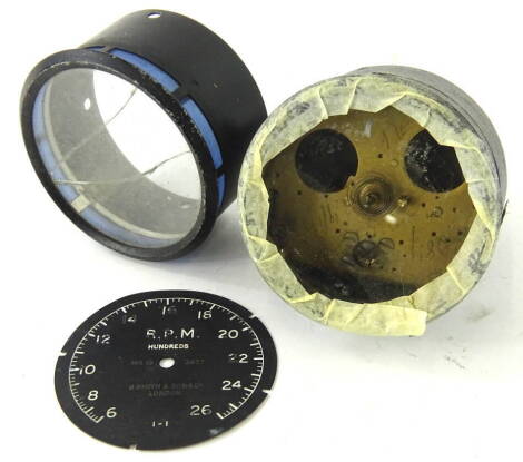 An early and rare Smiths MK16 metal cased aeroplane dial tachometer, in metal casing marked 8&857, 10cm wide.