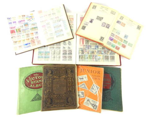 Various stamps and philately. World used, R Aden, French collector's stamps, mainly 70's, 80's, an Improved Postage stamp album, to include various other world used, Ceylon 6c blue back, Romania purple backs etc., Norway, Holland, a Victory stamp album c