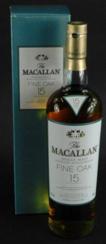 A bottle of MacAllan malt whisky, 15 years.