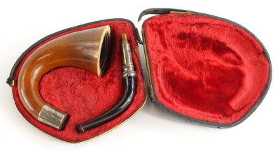 An Edwardian silver mounted meerschaum pipe, with tapering curved bowl, mounted in silver, hallmark for Birmingham 1907, fitted case, (AF).